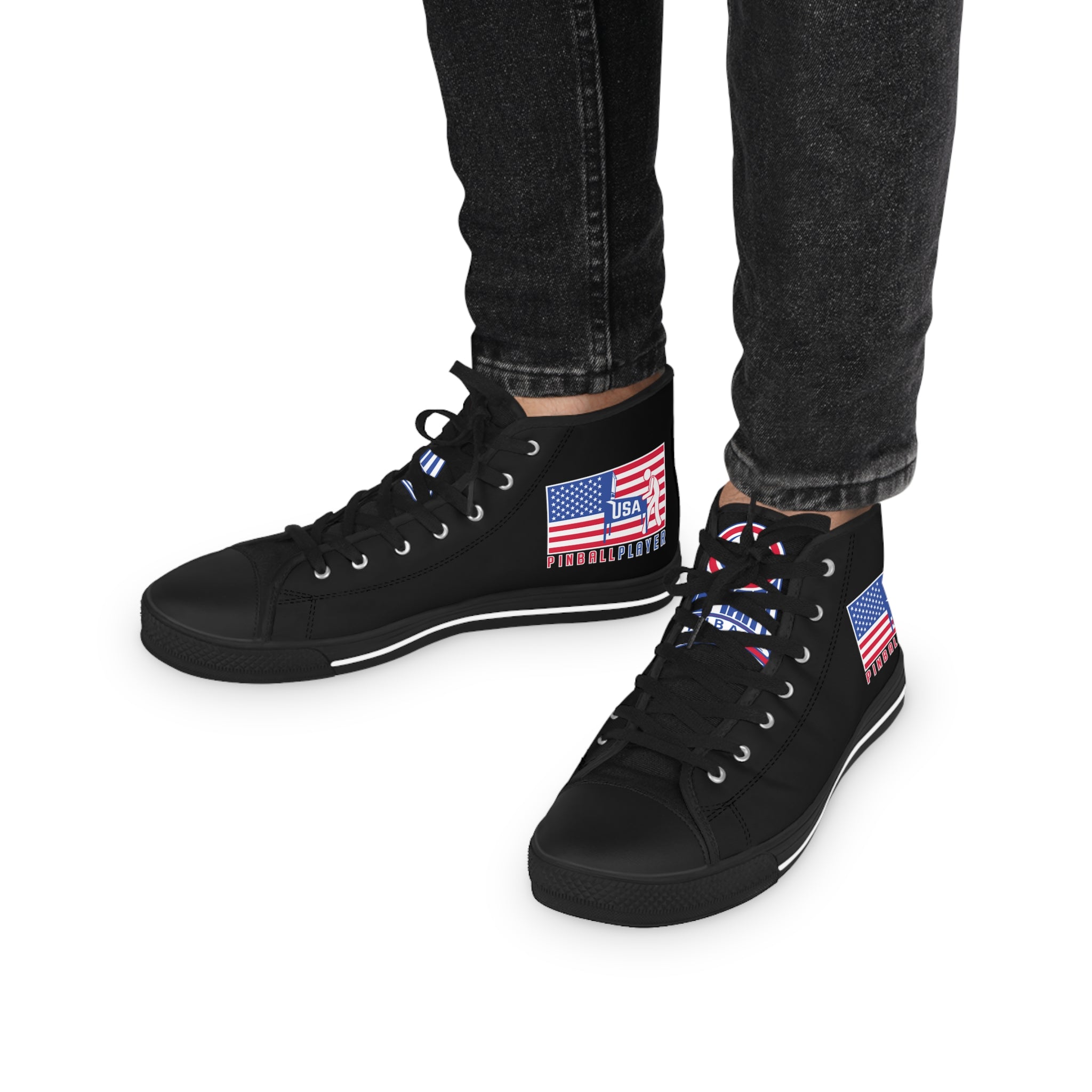 USA PINBALL PLAYER - Men's High Top Sneakers- Black