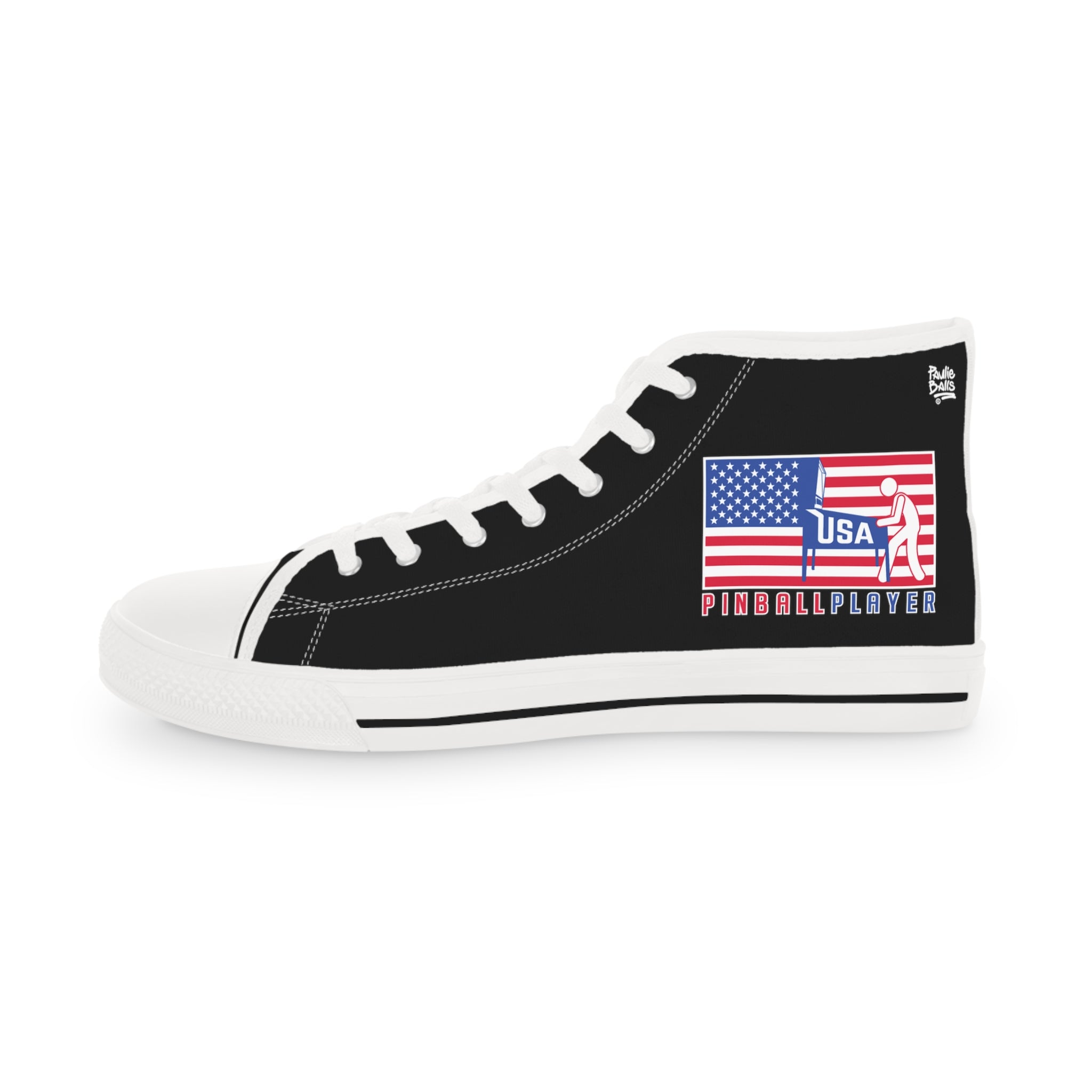 USA PINBALL PLAYER - Men's High Top Sneakers- Black