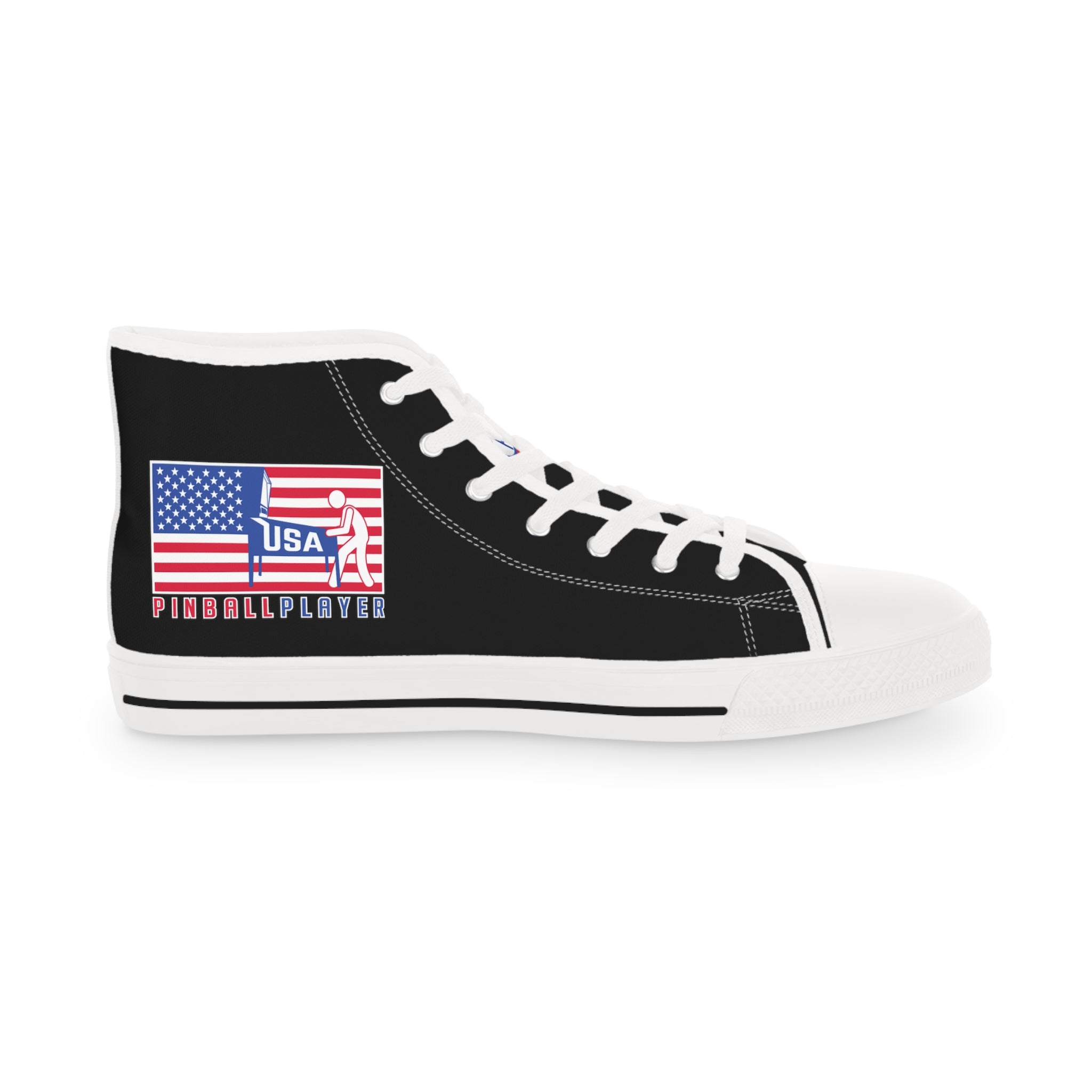 USA PINBALL PLAYER - Men's High Top Sneakers- Black