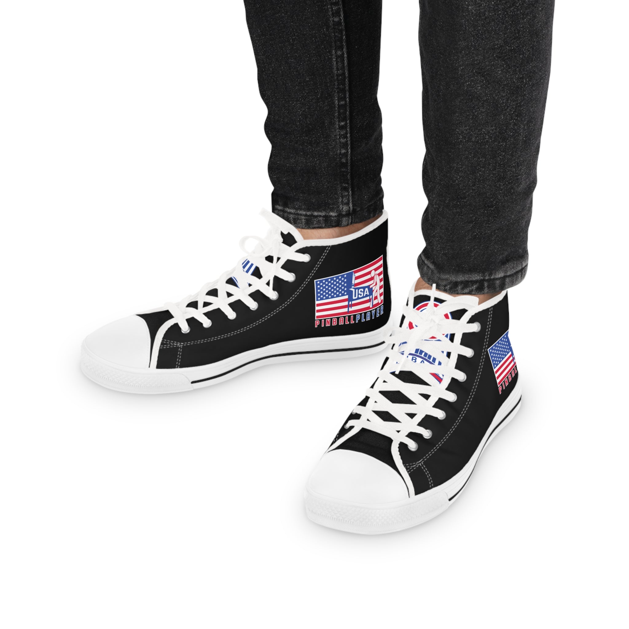USA PINBALL PLAYER - Men's High Top Sneakers- Black