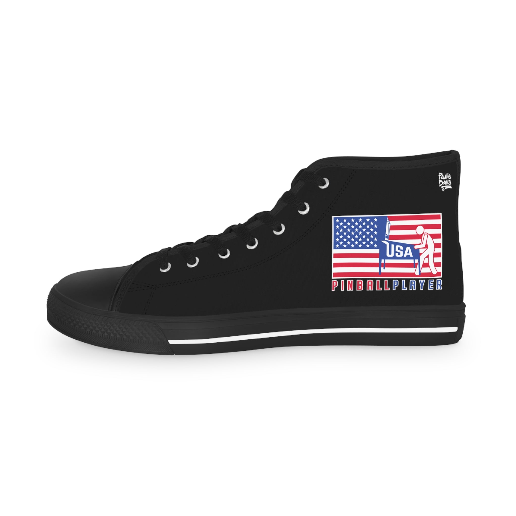 USA PINBALL PLAYER - Men's High Top Sneakers- Black
