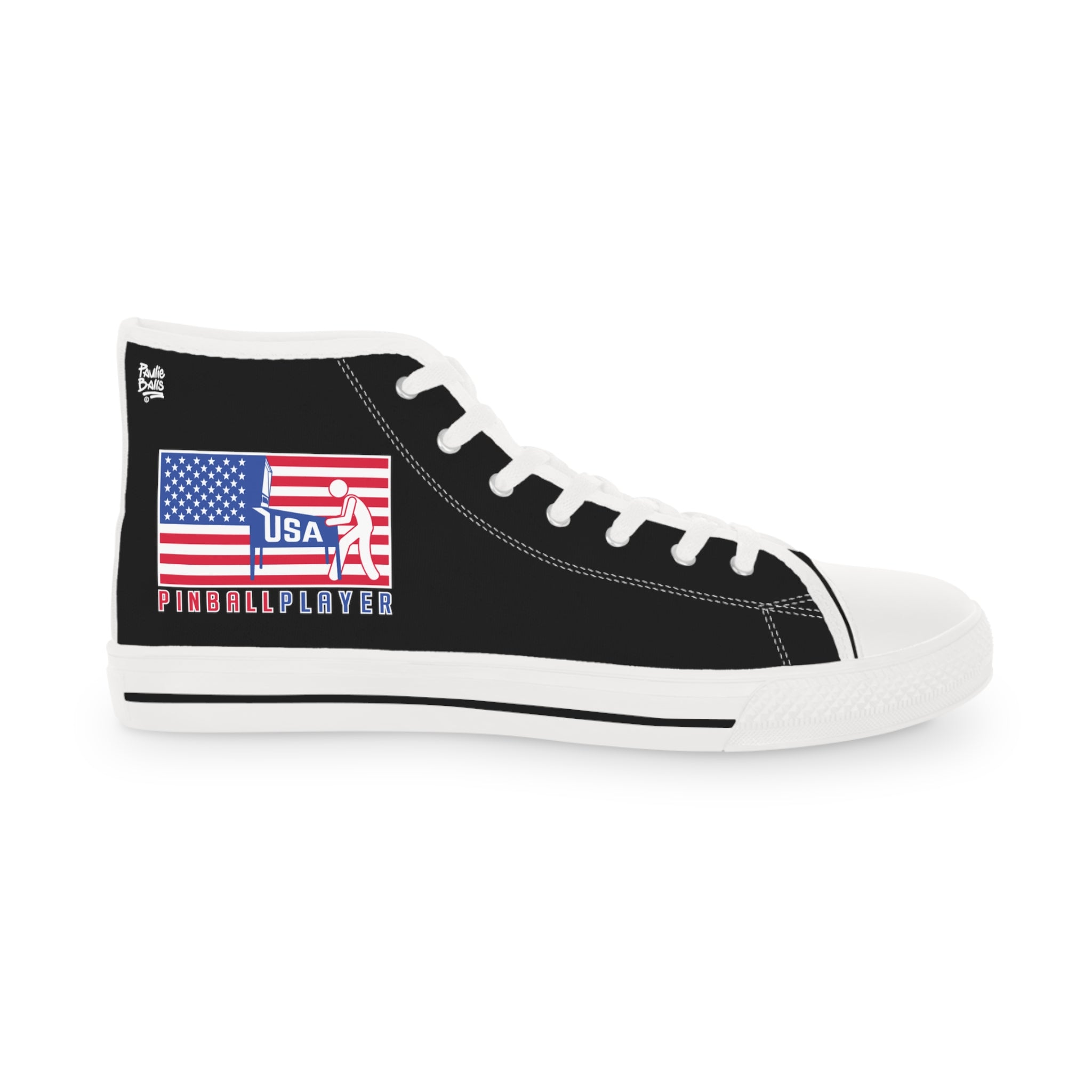 USA PINBALL PLAYER - Men's High Top Sneakers- Black