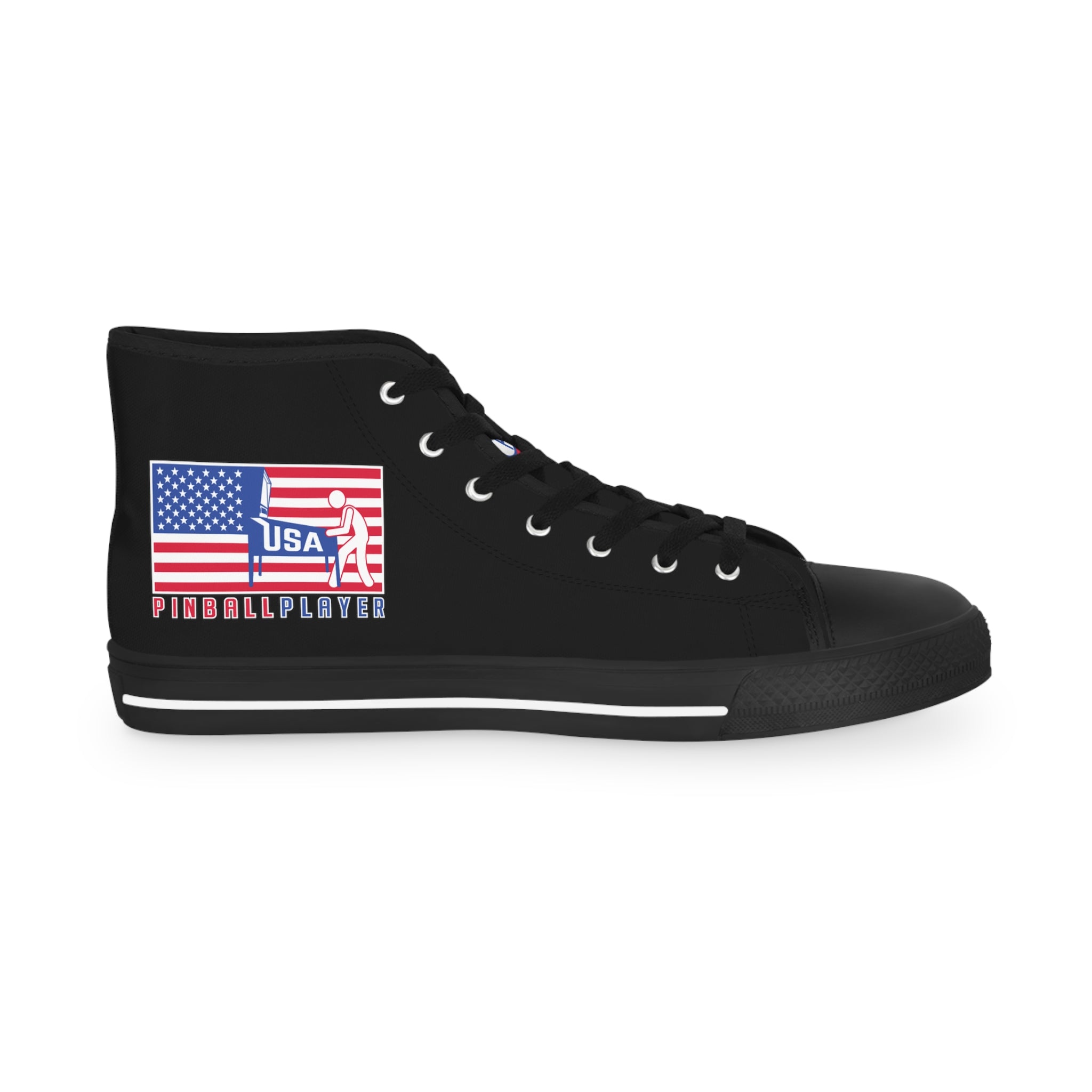 USA PINBALL PLAYER - Men's High Top Sneakers- Black