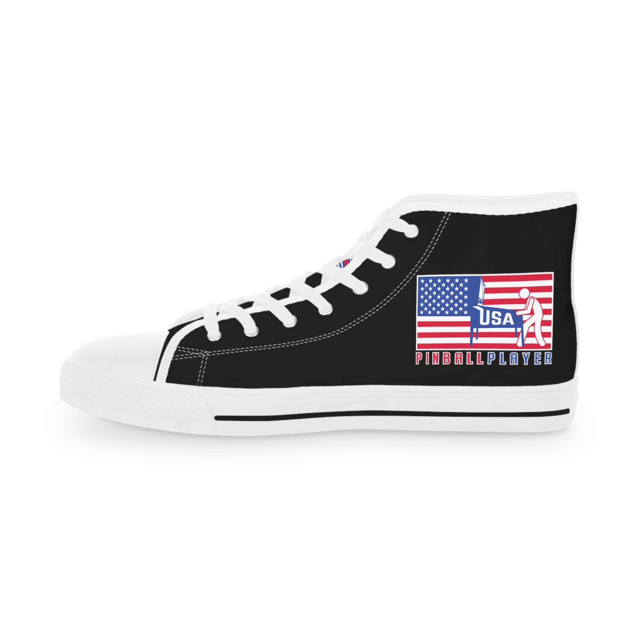 USA PINBALL PLAYER - Men's High Top Sneakers- Black