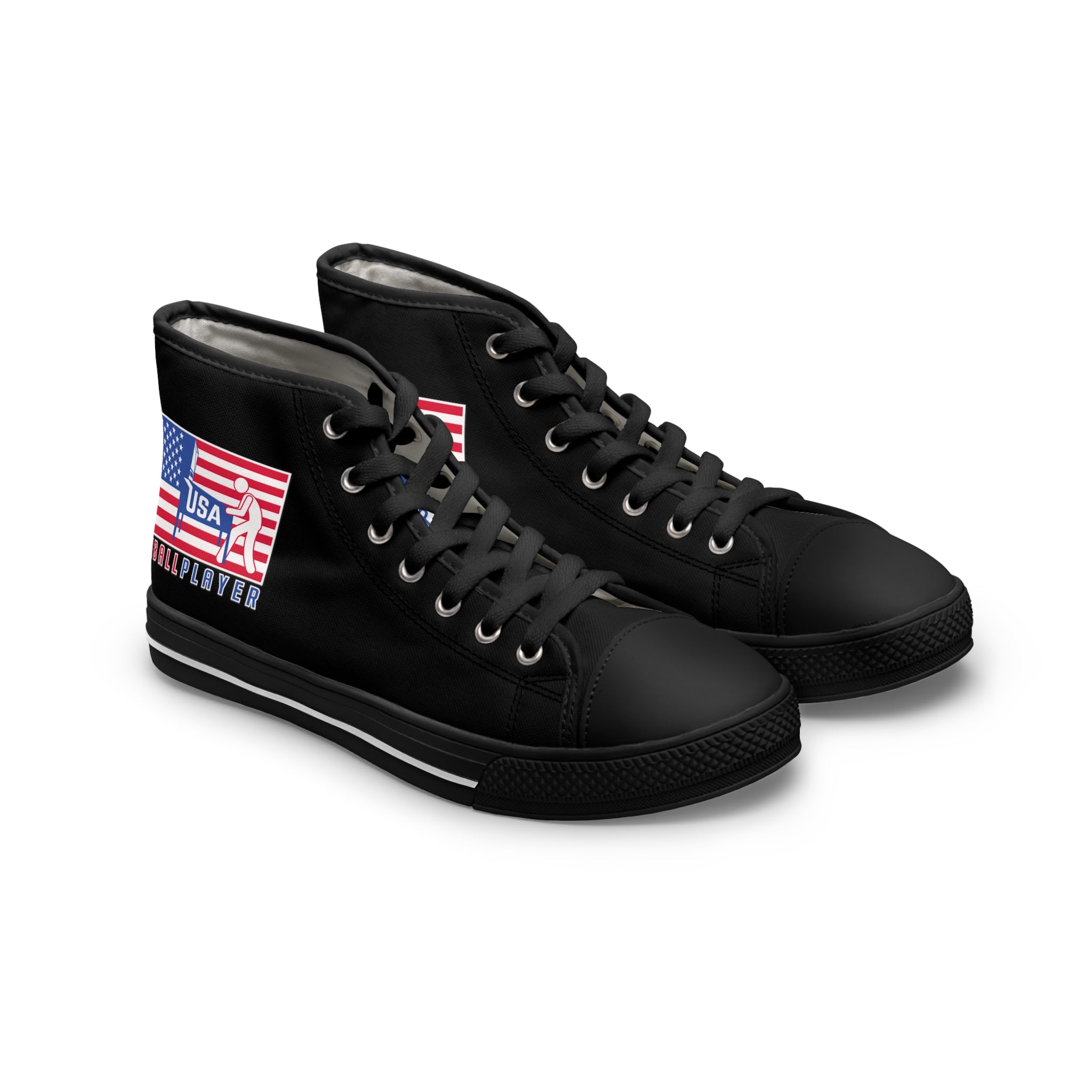 USA PINBALL PLAYER -Women's High Top Sneakers- Black