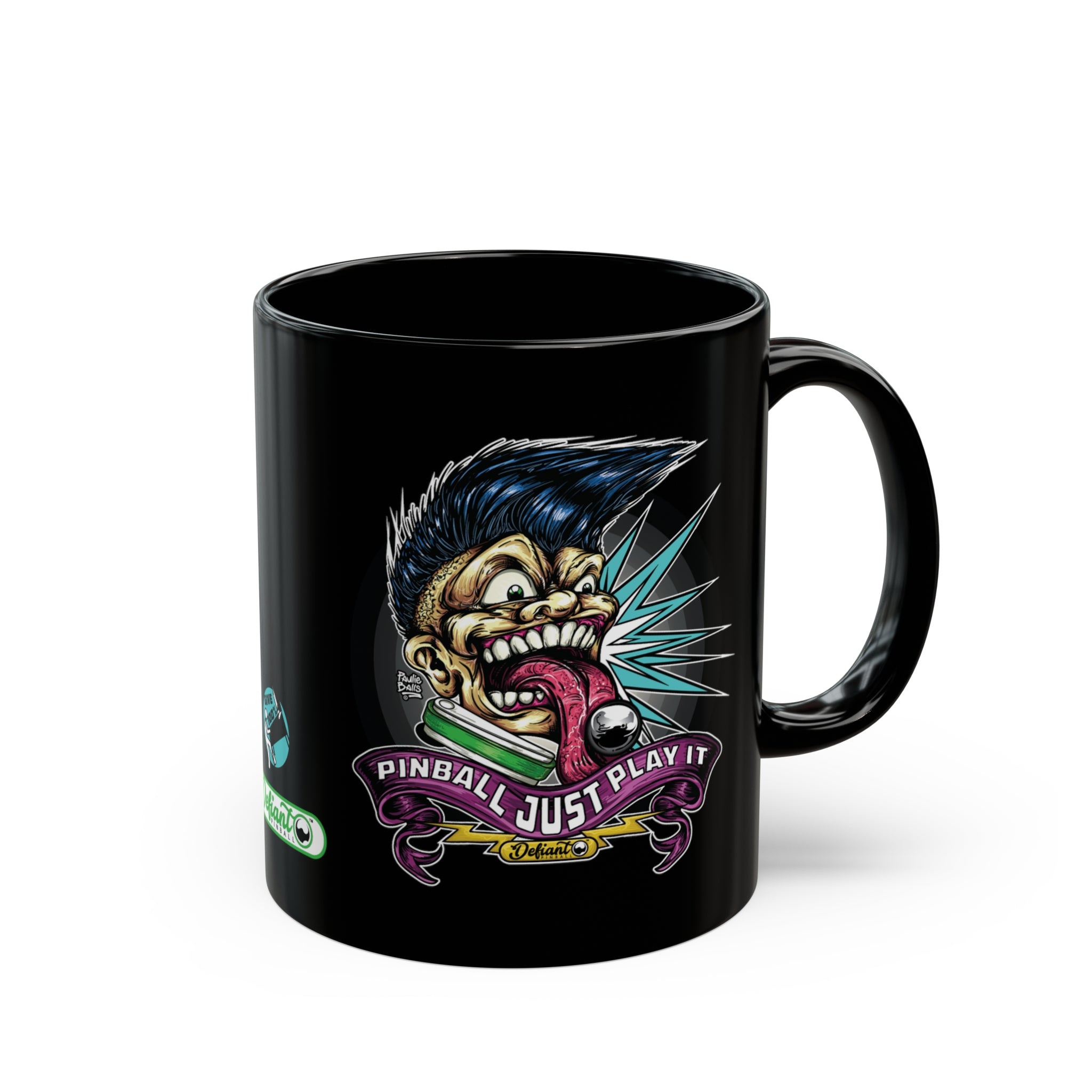 PINBALL JUST PLAY IT (Tongue Version) - Black Mug (11oz, 15oz)