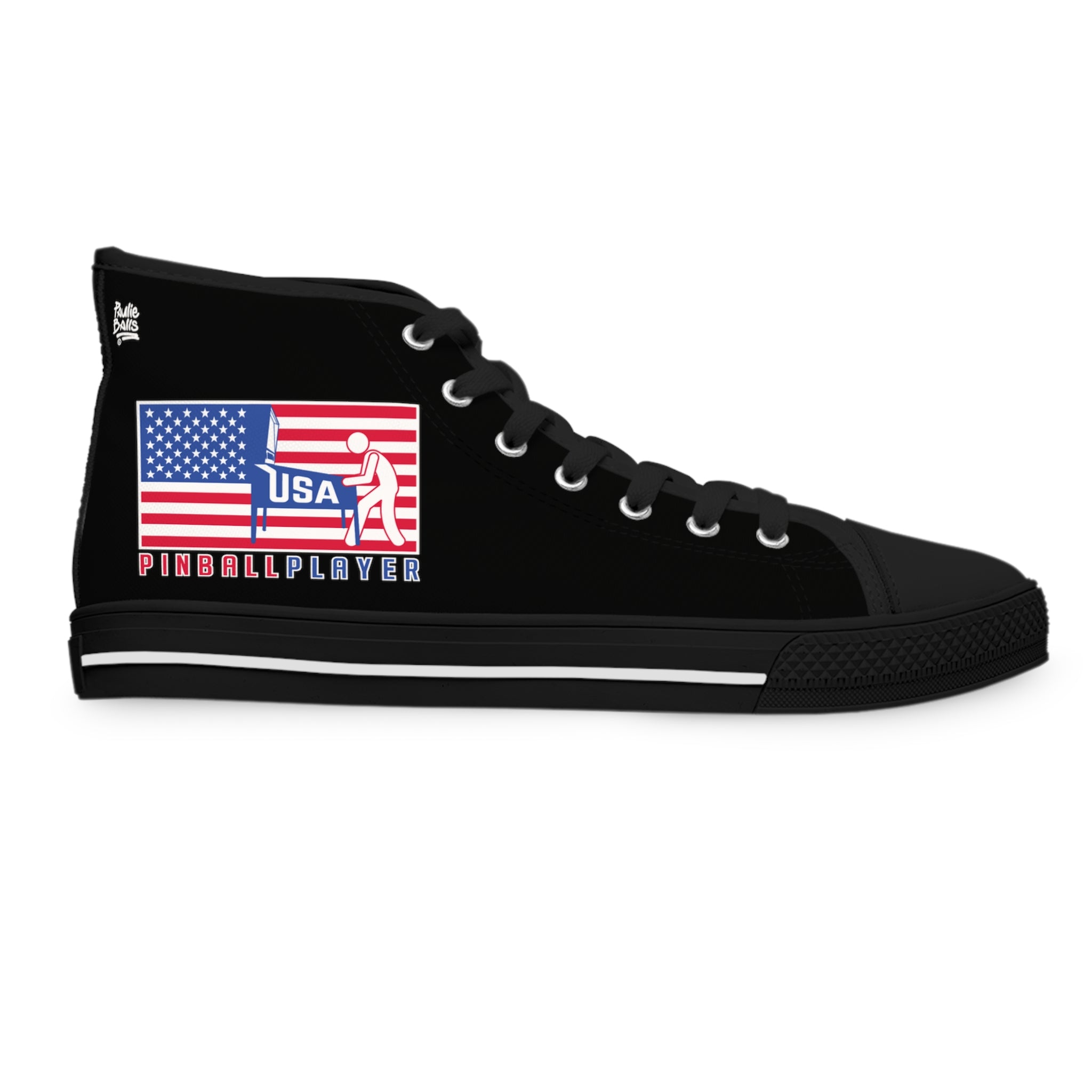 USA PINBALL PLAYER -Women's High Top Sneakers- Black