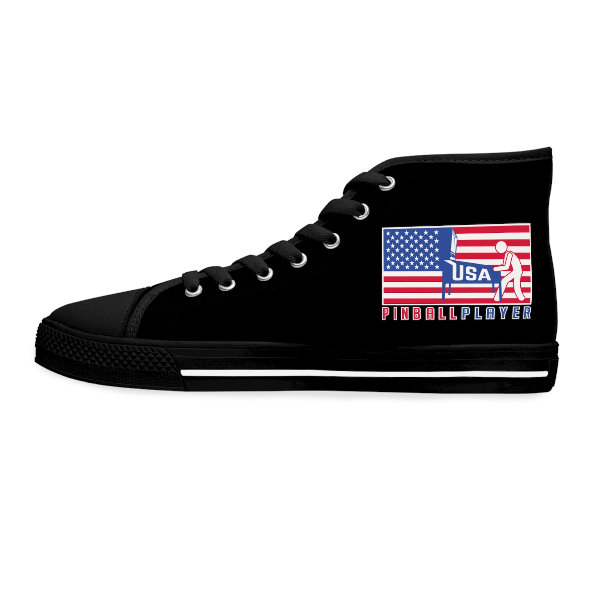 USA PINBALL PLAYER -Women's High Top Sneakers- Black