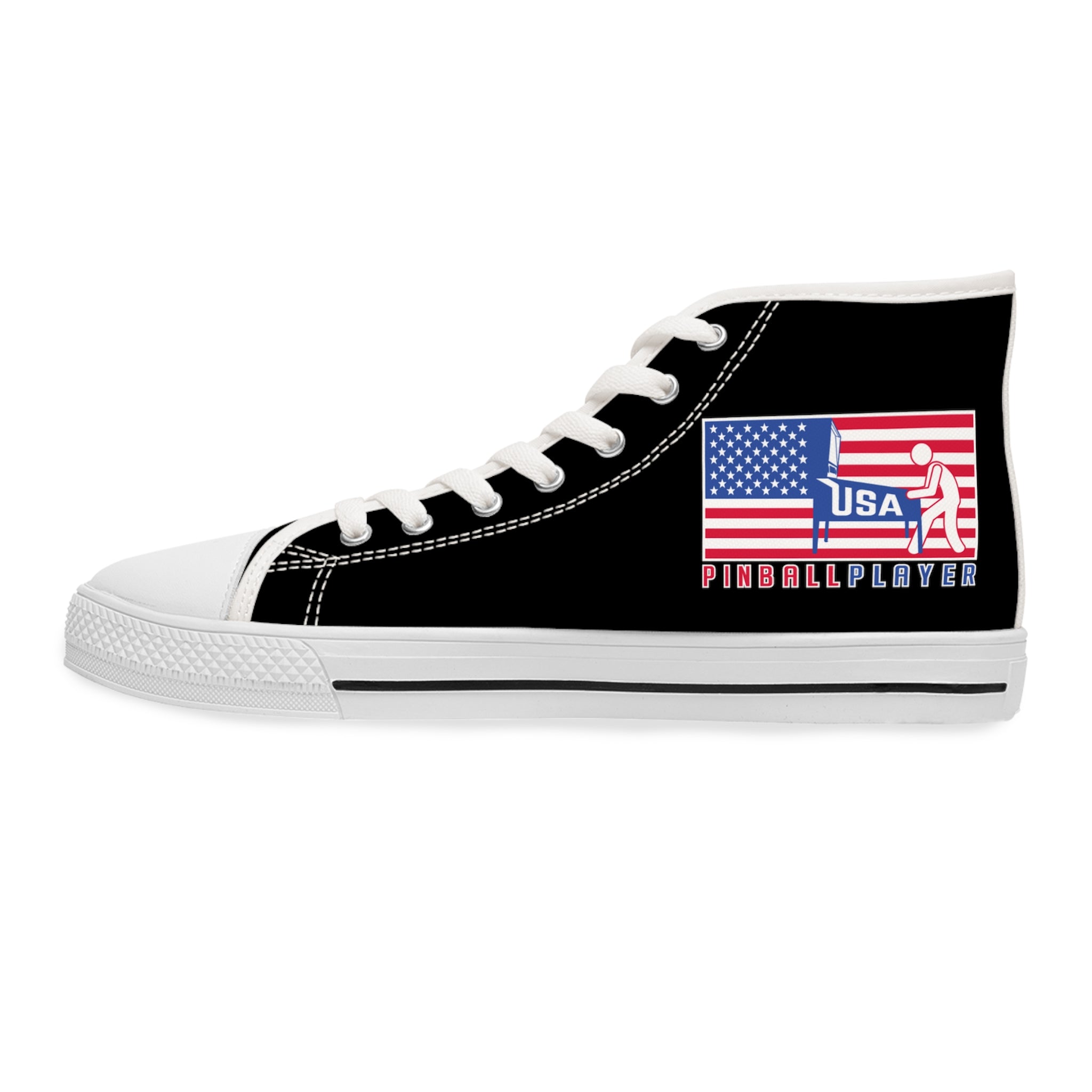 USA PINBALL PLAYER -Women's High Top Sneakers- Black
