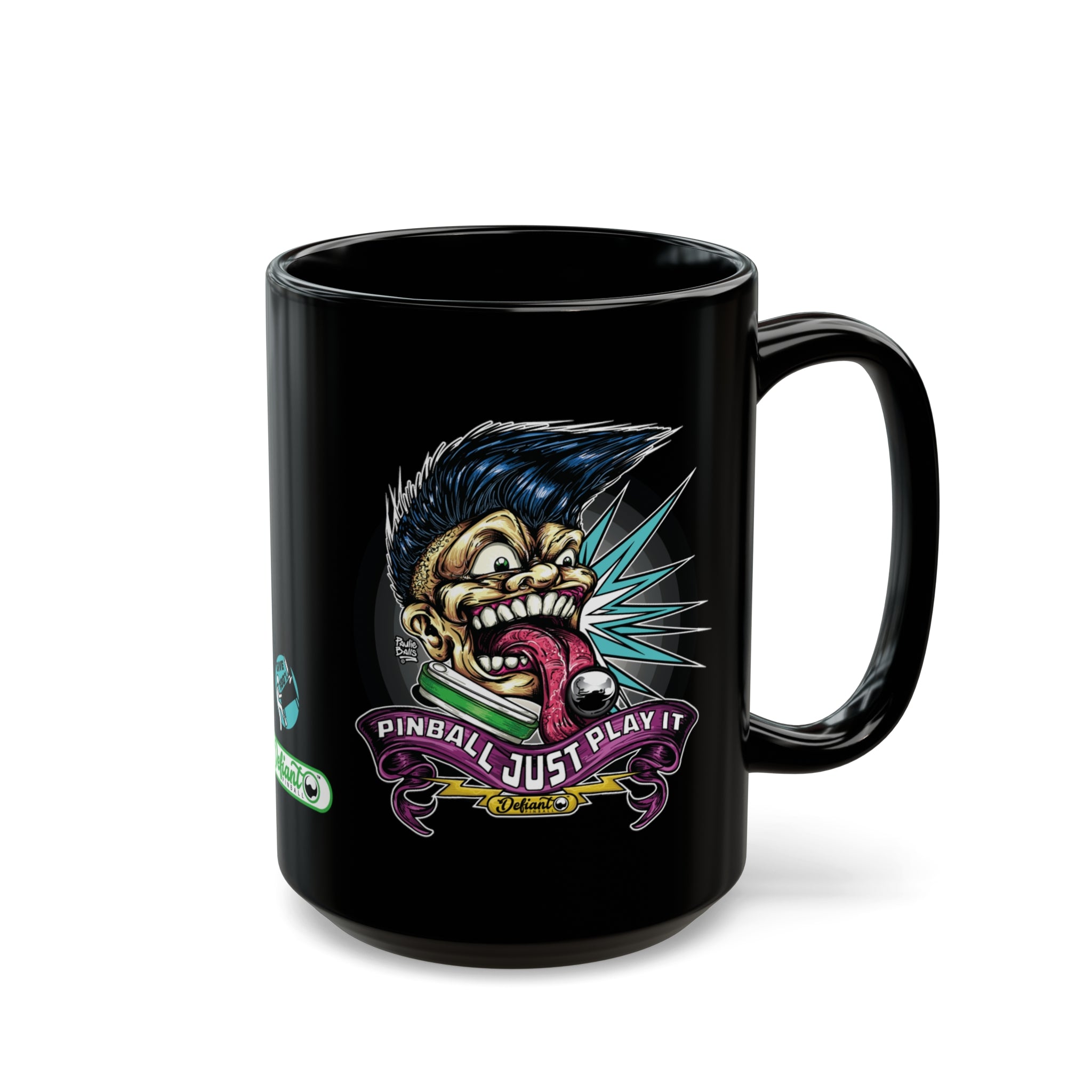 PINBALL JUST PLAY IT (Tongue Version) - Black Mug (11oz, 15oz)